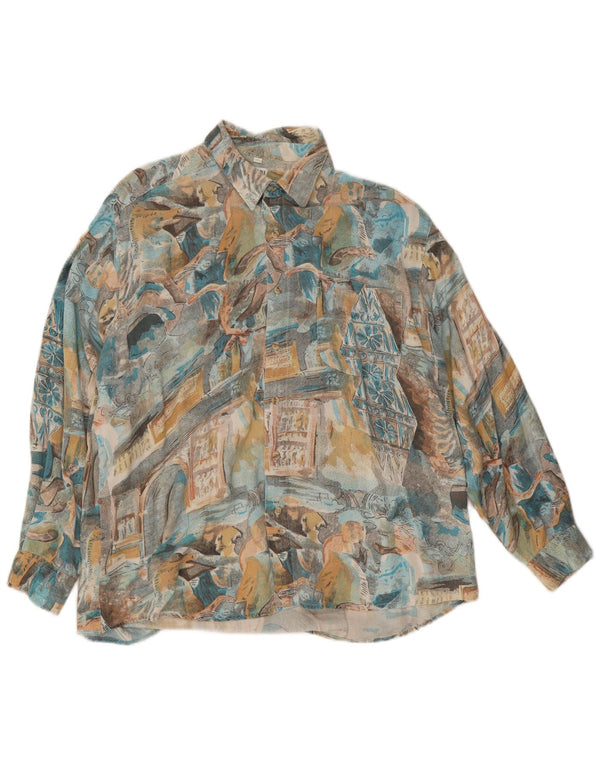 Vintage herreskjorte stor flerfarvet patchwork viskose