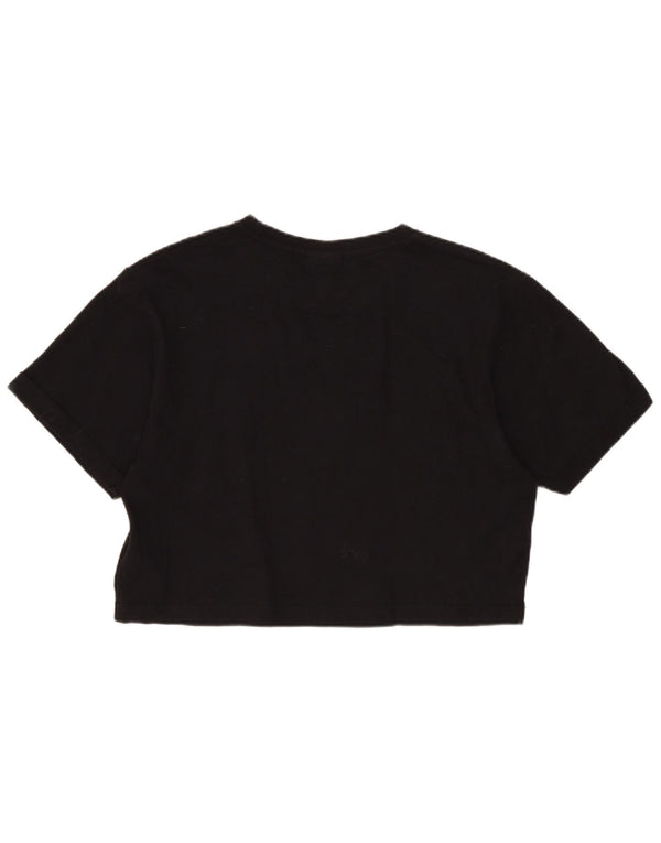 Ellesse Dame Loose Fit Crop Grafisk T-Shirt Top UK 6 XS Sort Bomuld