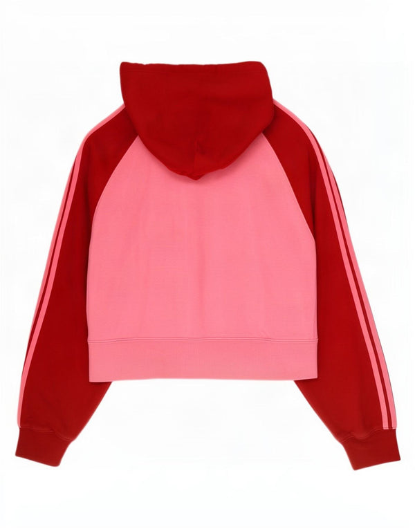 Adidas Womens Crop Oversized Hoodie Jumper UK 6 XS Pink Colourblock Bomuld