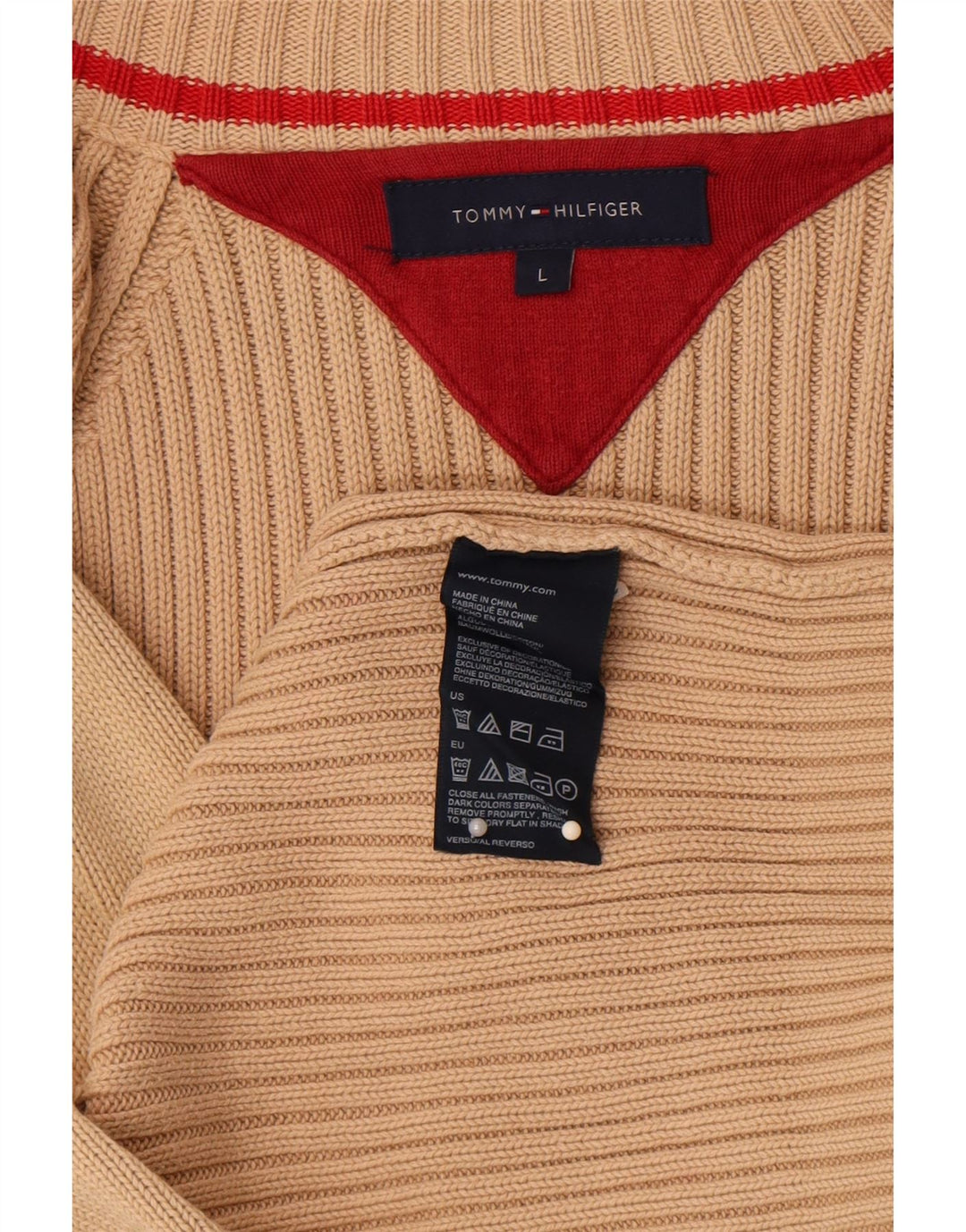Tommy Hilfiger Herre Cardigan Sweater Stor Beige Bomuld