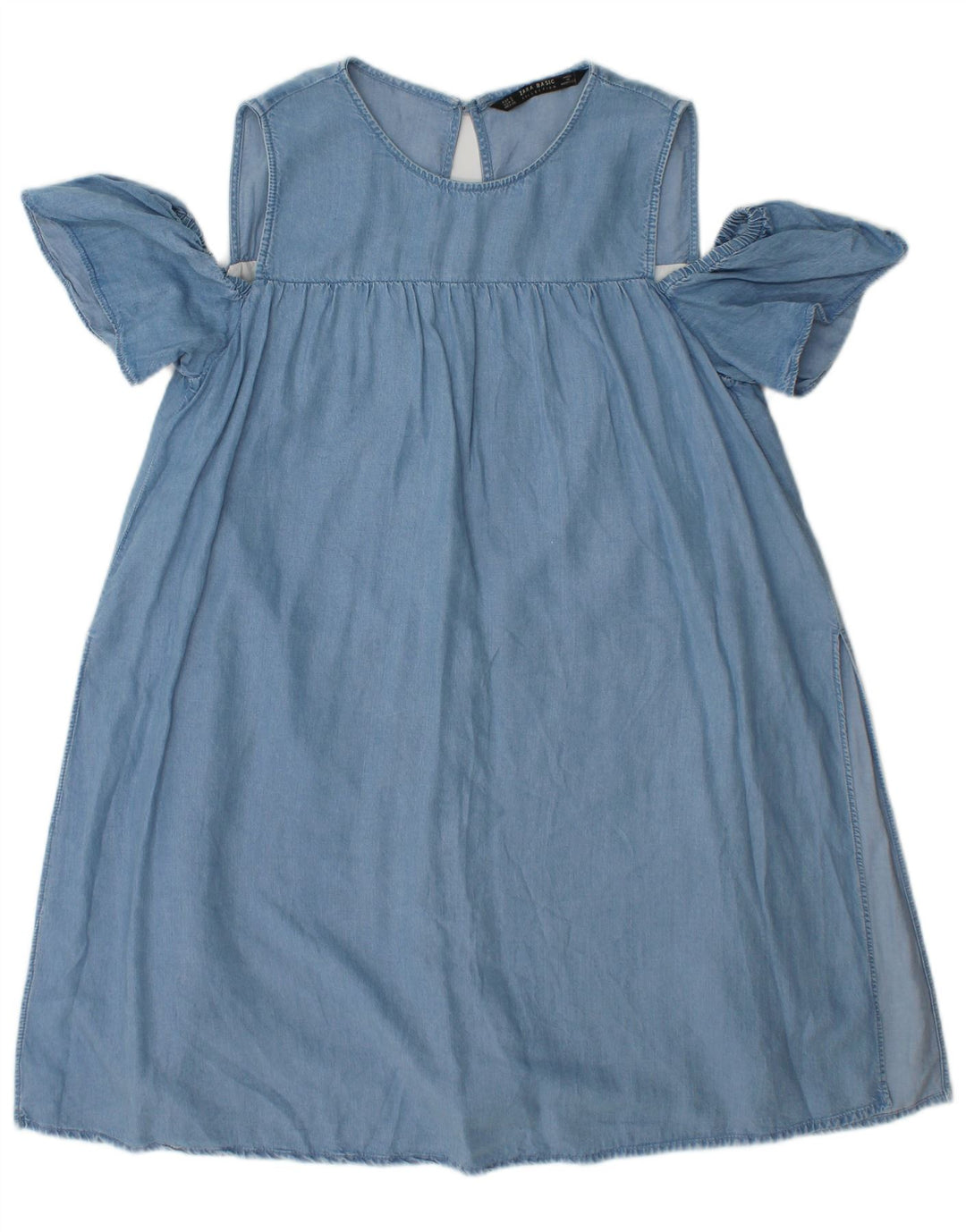 Zara Kvinder Off Shoulder Oversized A-Line Kjole UK 10 Small Blue Lyocell