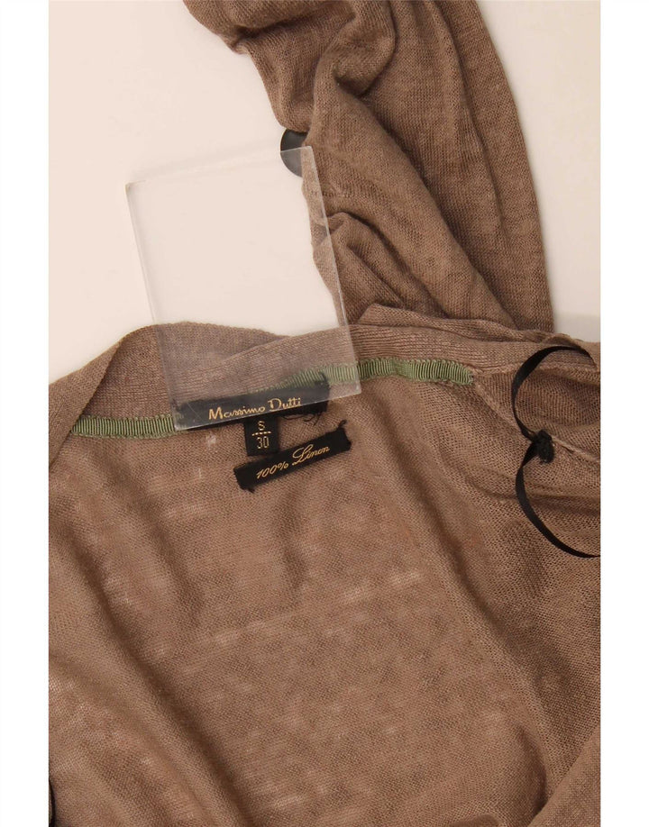 Massimo Dutti Dame Cardigan Sweater UK 10 Small Brown Linen