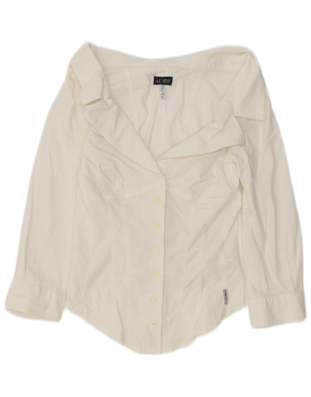 Armani Jeans Dame 3/4 ærmet Crop Shirt IT 42 Medium White Bomuld