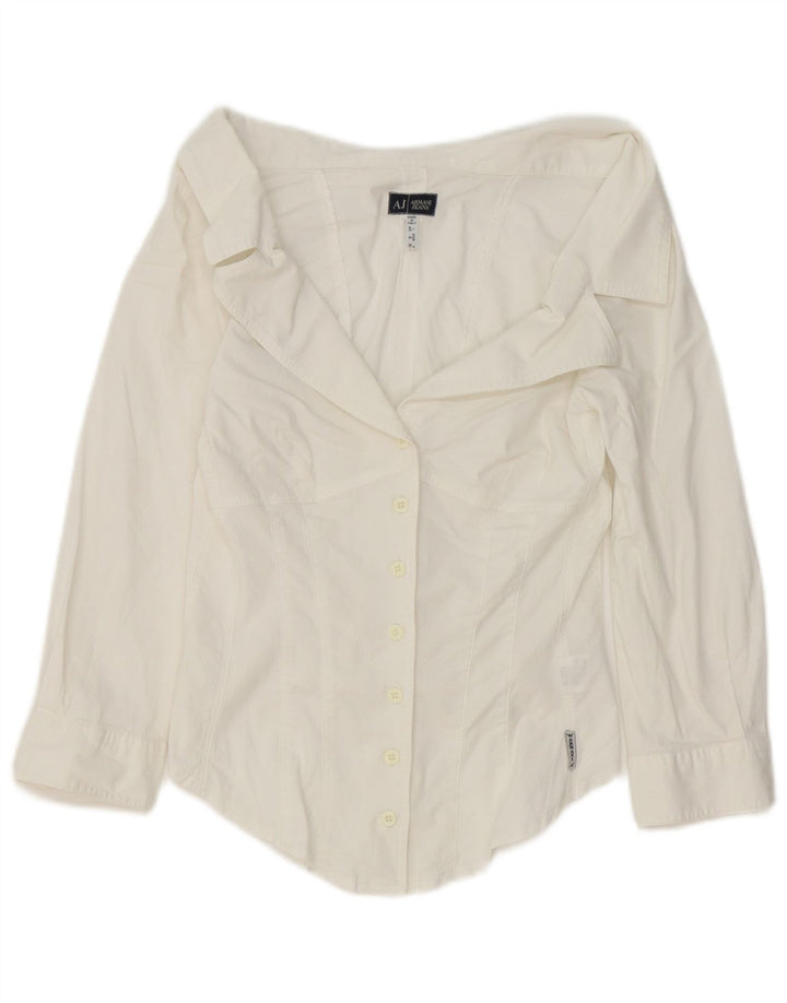 Armani Jeans Dame 3/4 ærmet Crop Shirt IT 42 Medium White Bomuld