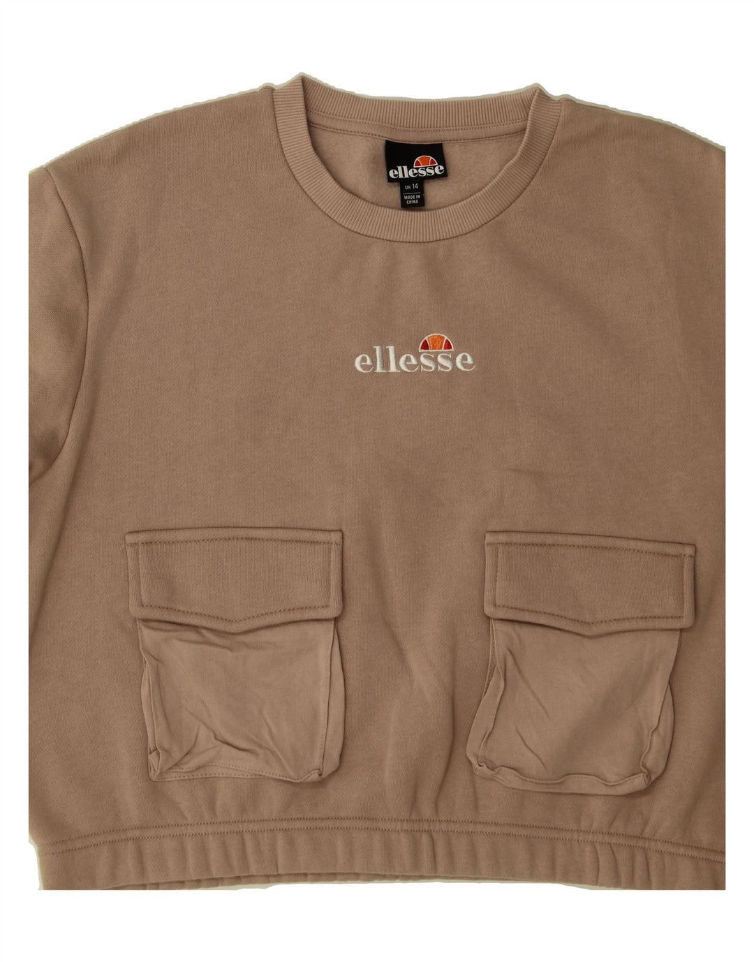 ELLESSE Womens Crop Sweatshirt Jumper UK 14 Large Beige Cotton Vintage Ellesse and Second-Hand Ellesse from Messina Hembry 