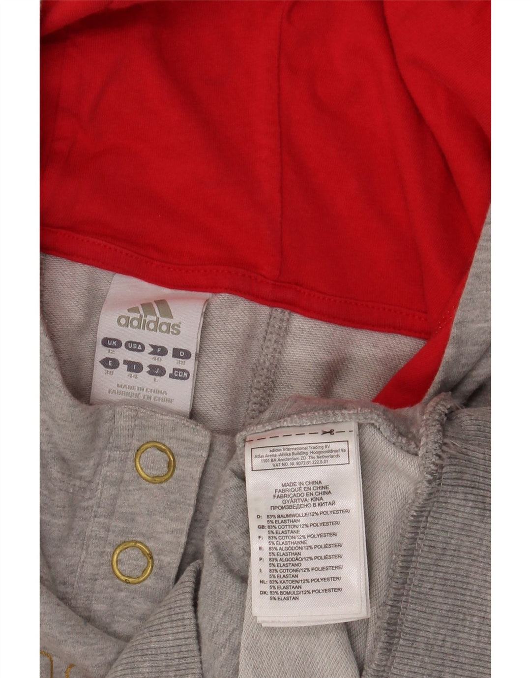 Adidas Dame grafisk hættetrøje med knap-hals UK 12 mellemgrå bomuld