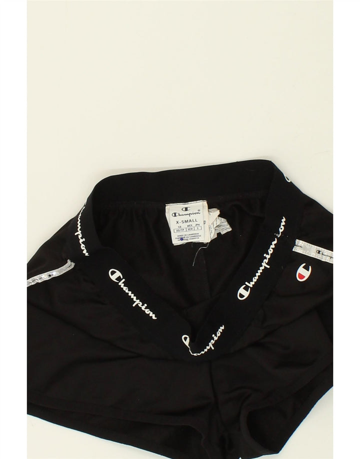 CHAMPION Womens Graphic Sport Shorts UK 4 XS Black Polyester Vintage Champion and Second-Hand Champion from Messina Hembry 