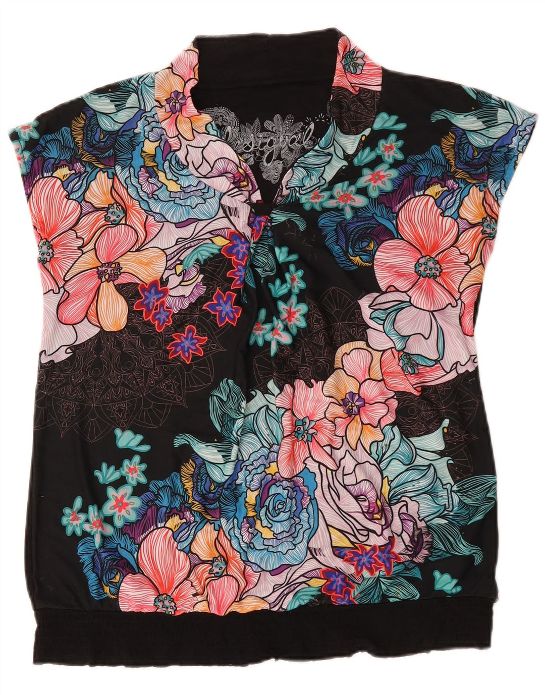 Desigual Damebluse Top UK 16 Stor flerfarvet blomsterviscose