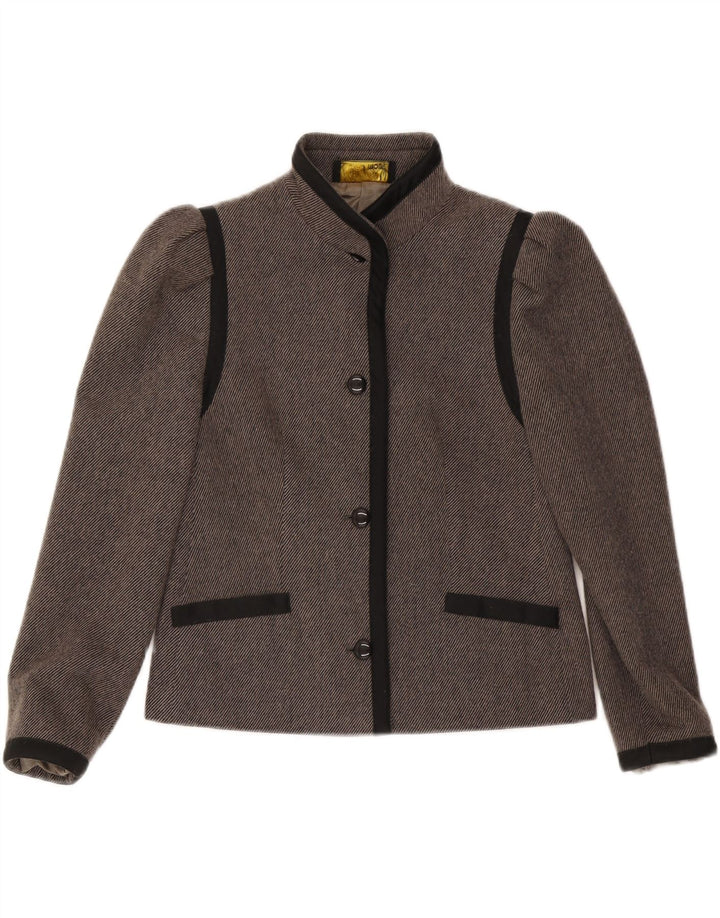 Vintage dame 4-knaps blazerjakke UK 36 lille grå farveblok