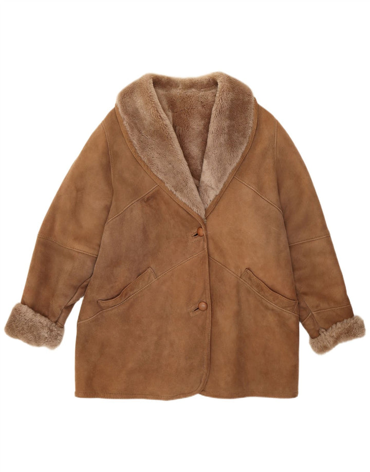 Vintage Dame Shearling Jacket UK 12 Medium Brown Classic