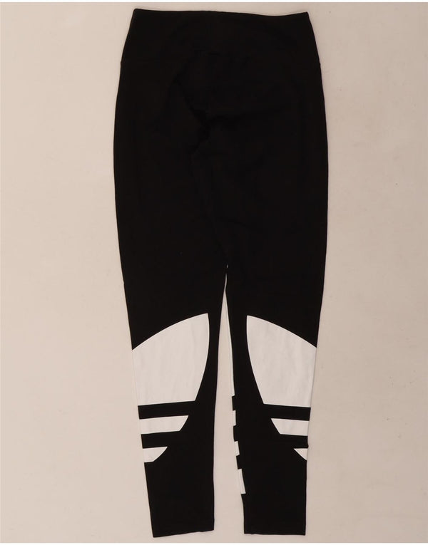 Adidas Dame Grafiske Leggings UK 12 Medium Sort Colourblock Bomuld