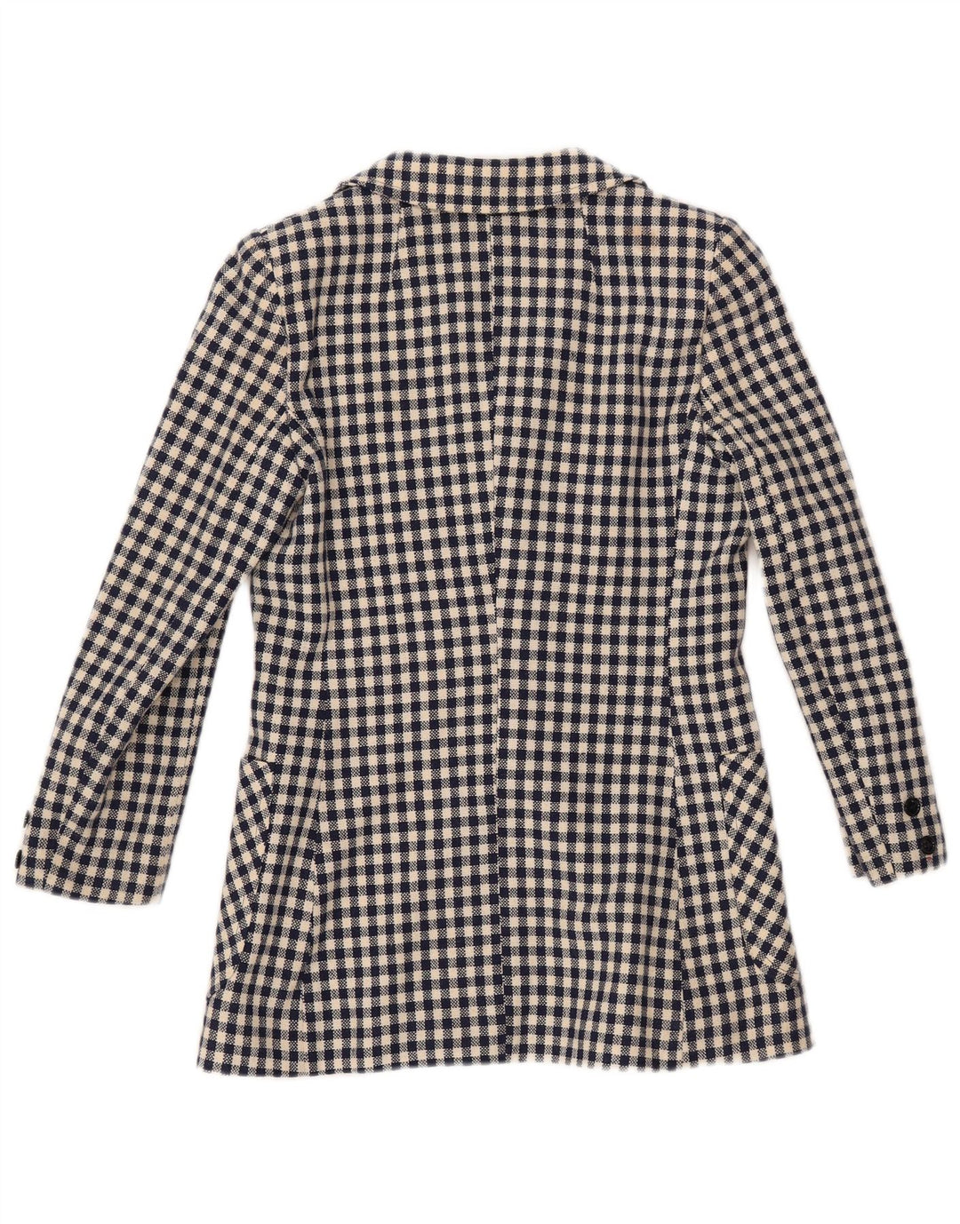 VINTAGE Dame 3-knaps blazerjakke UK 10 Small Navy Blue Gingham