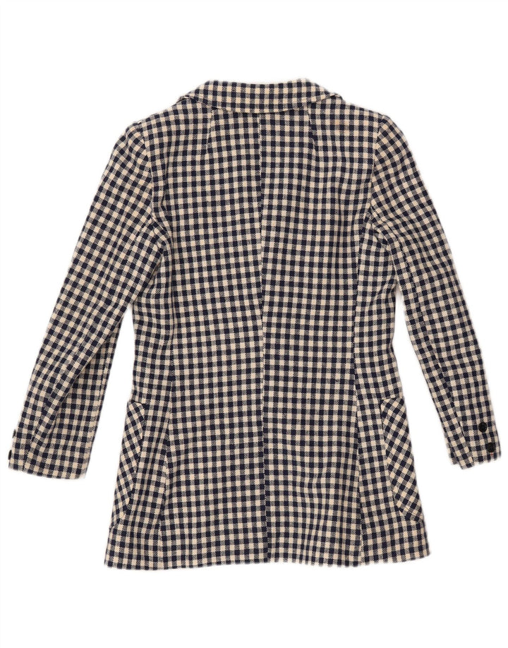 VINTAGE Dame 3-knaps blazerjakke UK 10 Small Navy Blue Gingham