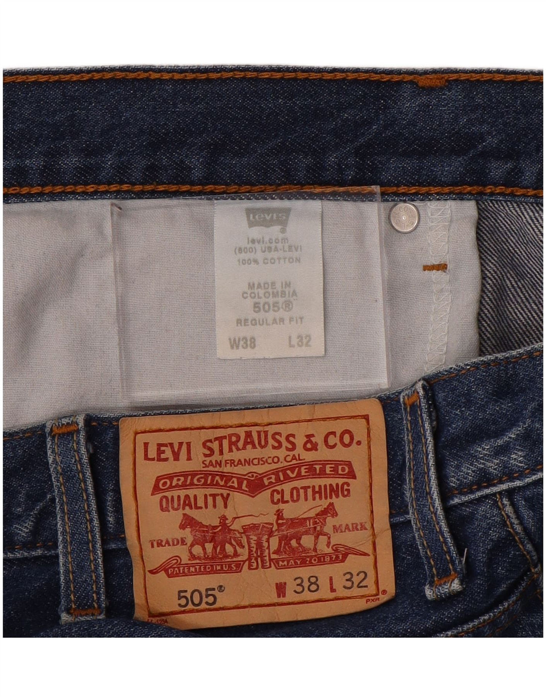 LEVI'S Mens 505 Regular Fit Straight Jeans W38 L32 Blue Cotton