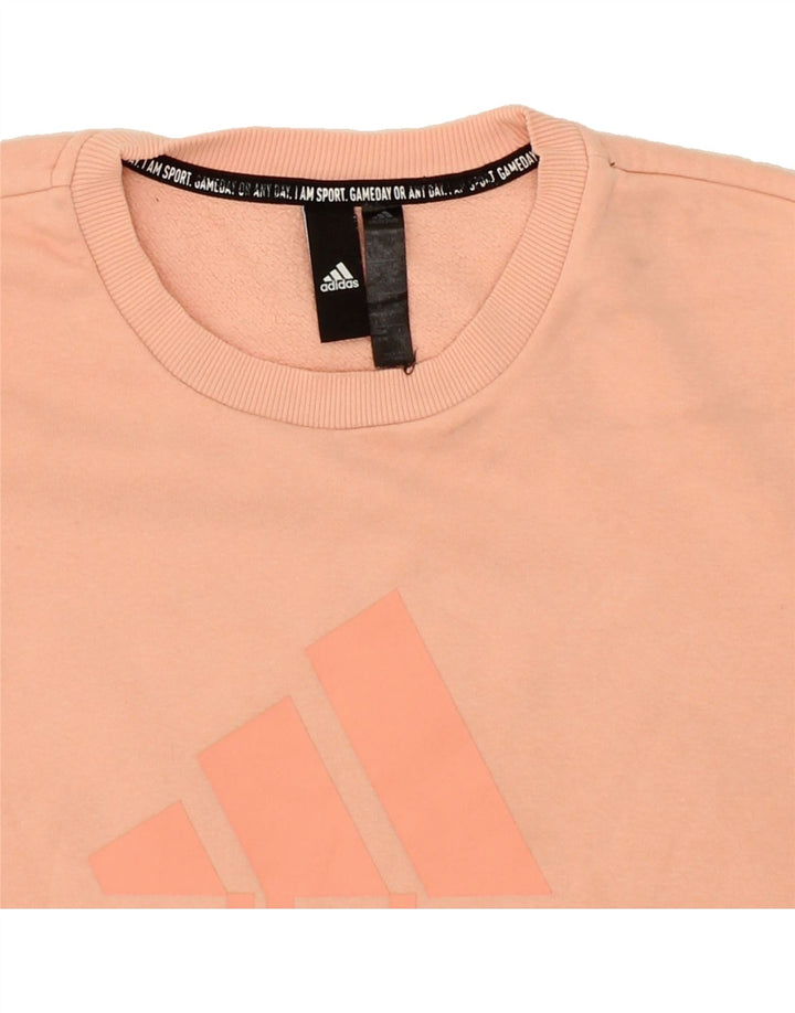 ADIDAS Womens Graphic Sweatshirt Jumper UK 14 Medium Pink Cotton Vintage Adidas and Second-Hand Adidas from Messina Hembry 