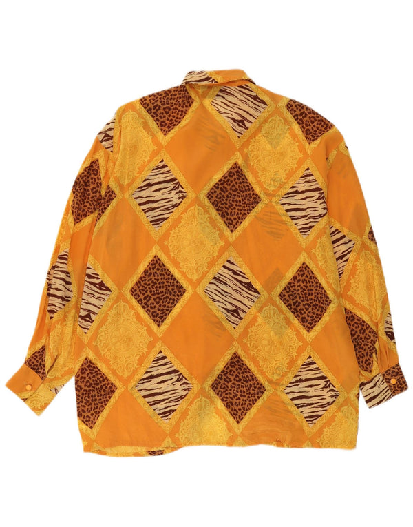 Vintage Dame Oversized Skjorte Bluse UK 14 Medium Orange Patchwork Acetate
