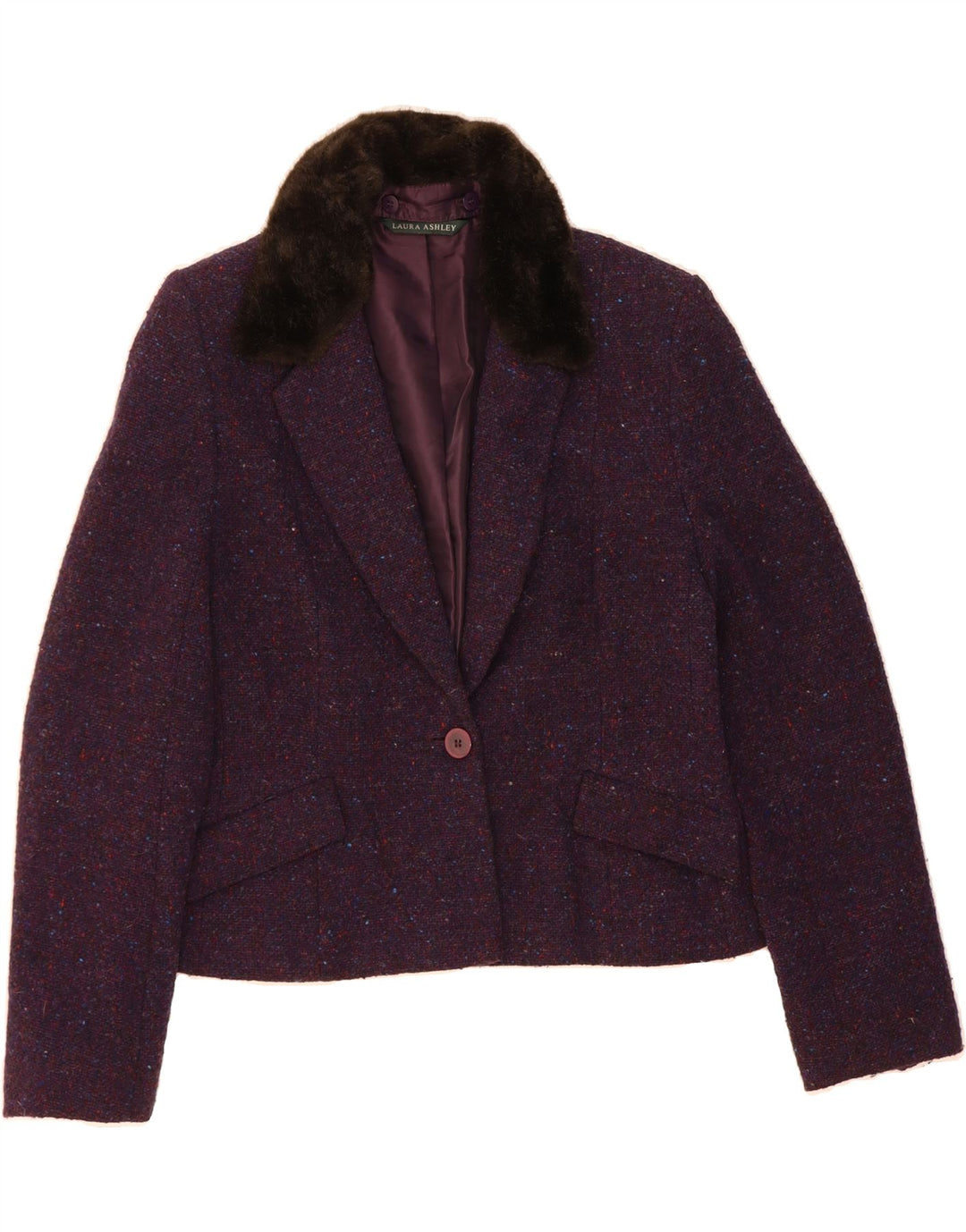 LAURA ASHLEY Womens Crop Blazer Jacket UK 12 Medium Purple Flecked Vintage Laura Ashley and Second-Hand Laura Ashley from Messina Hembry 