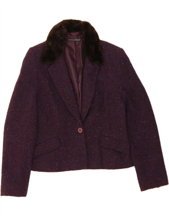 LAURA ASHLEY Womens Crop Blazer Jacket UK 12 Medium Purple Flecked Vintage Laura Ashley and Second-Hand Laura Ashley from Messina Hembry 
