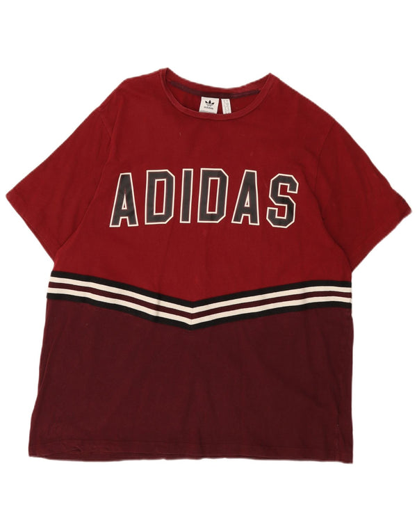 ADIDAS grafisk T-shirt top til kvinder, UK Small 10 Burgundy Colourblock