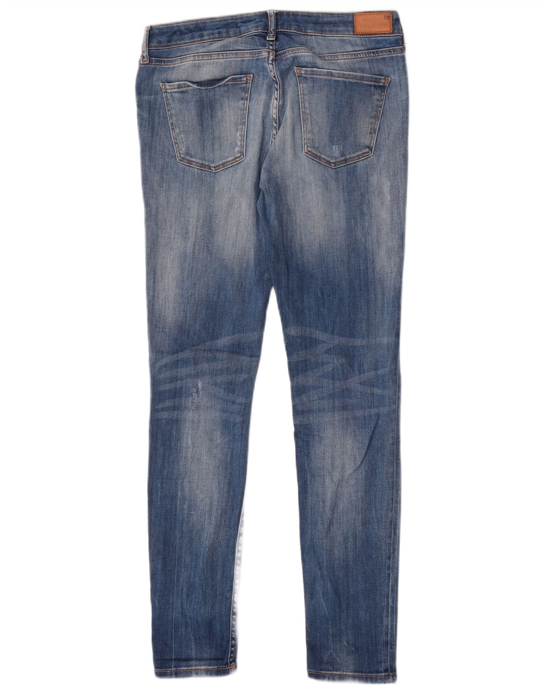 Zara Dame Distressed Mid Rise Slim Jeans EU 40 Medium W30 L30 Blå Bomuld