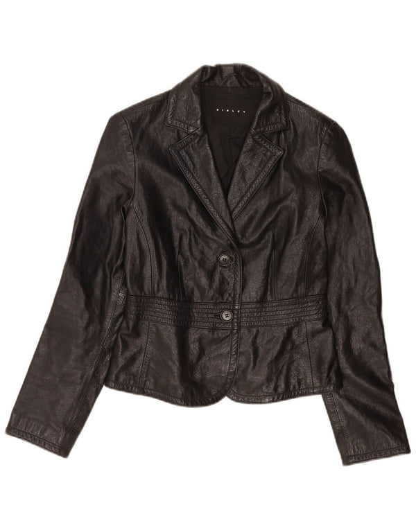 Sisley Womens Crop 2 Button Leather Blazer Jacket IT 40 Small Black