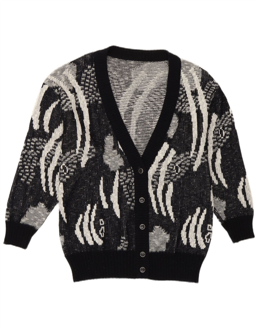 Vintage dame cardigan sweater IT 42 Medium Sort geometrisk polyakryl