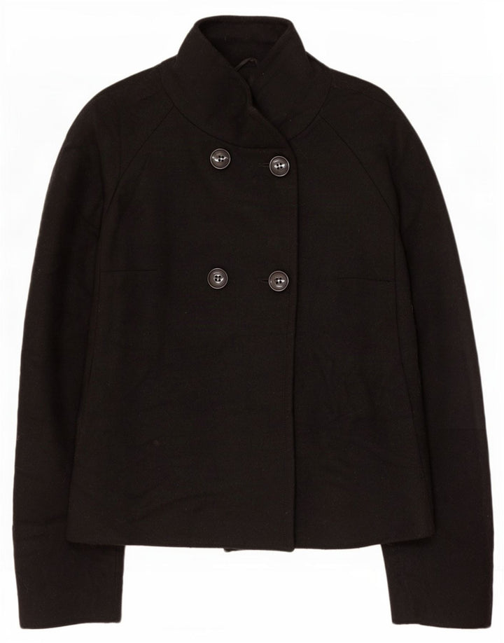 Benetton Womens Pea Coat IT 46 Large Black Wool