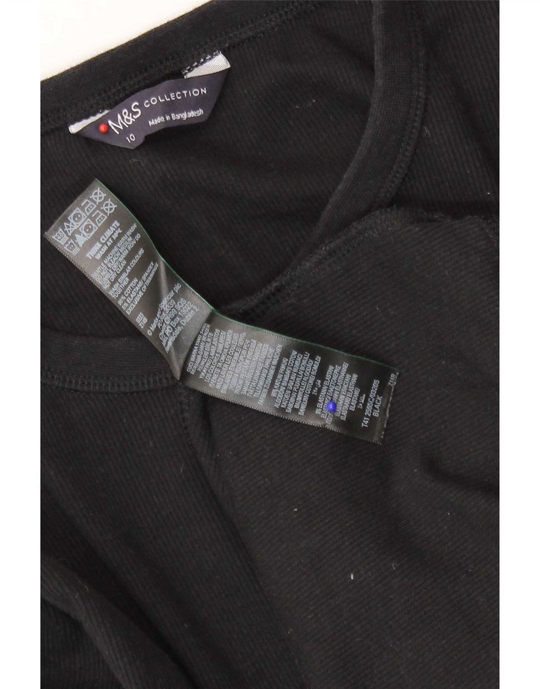 Marks & Spencer Dametop Langærmet UK 10 Small Black Bomuld