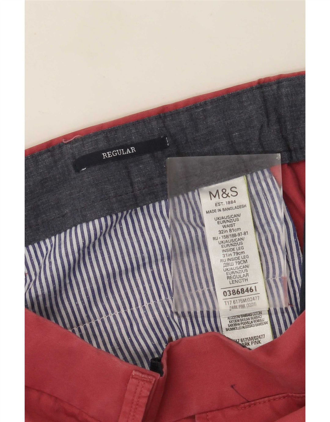 Marks & Spencer Herre Straight Regular Suit Bukser W32 L28 Pink Bomuld