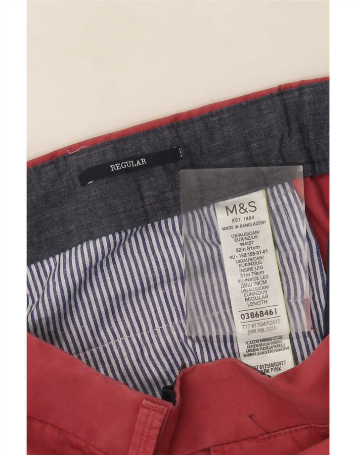 Marks & Spencer Herre Straight Regular Suit Bukser W32 L28 Pink Bomuld