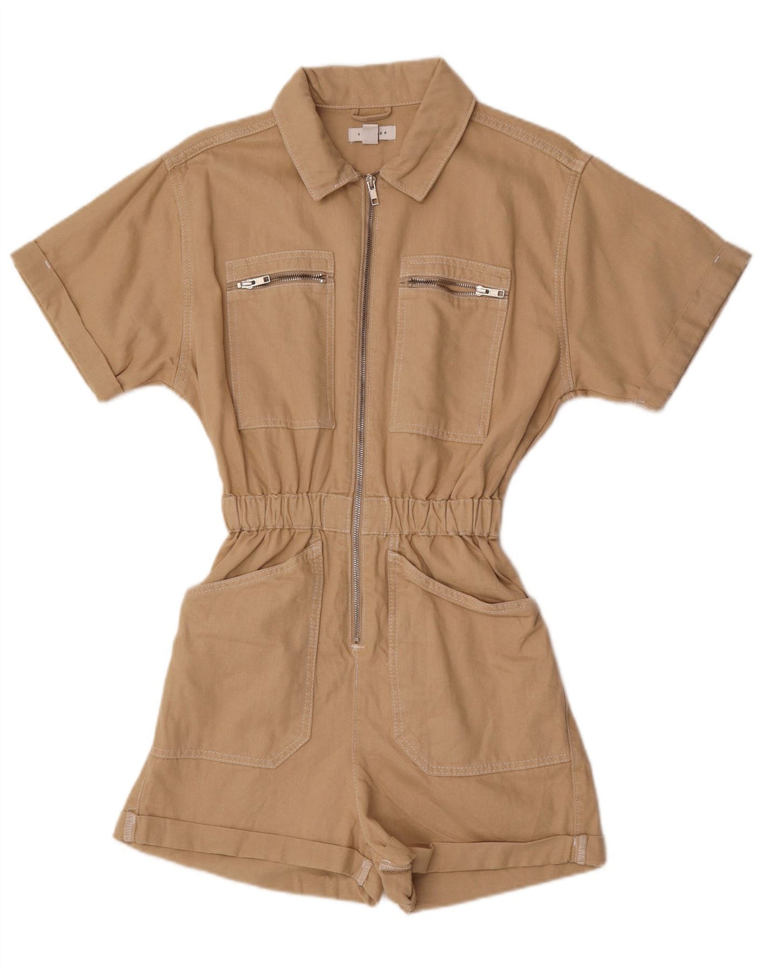 Topshop Dame Kortærmet Playsuit UK 8 Small Beige Bomuld
