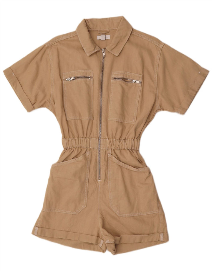 Topshop Dame Kortærmet Playsuit UK 8 Small Beige Bomuld
