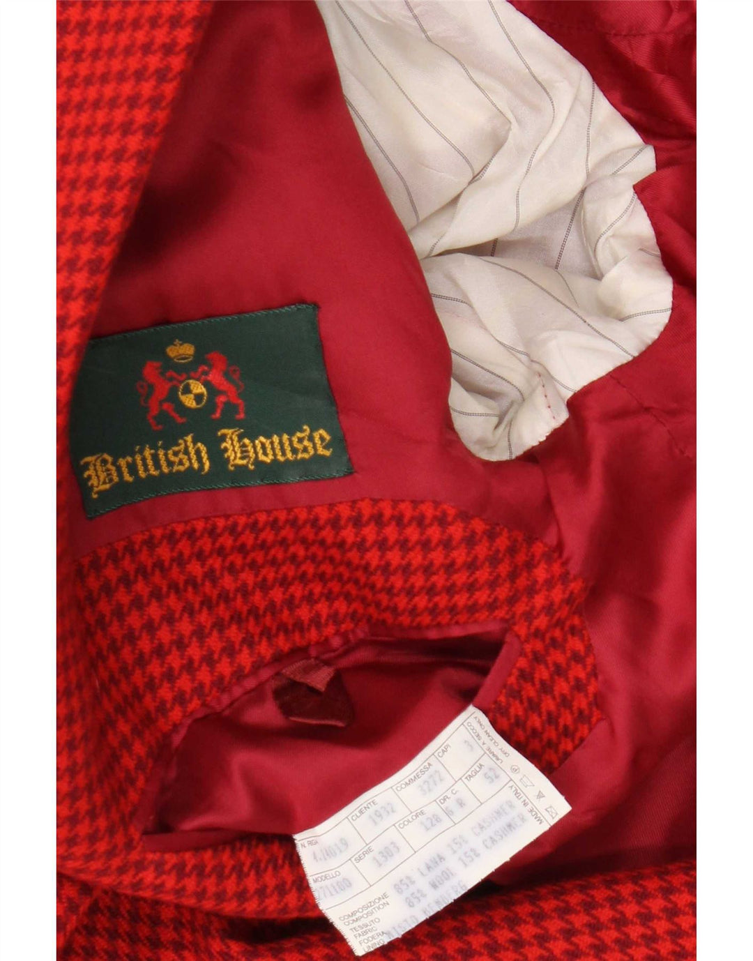 Vintage blazerjakke til mænd med 2 knapper IT 52 XL Rød Houndstooth Uld