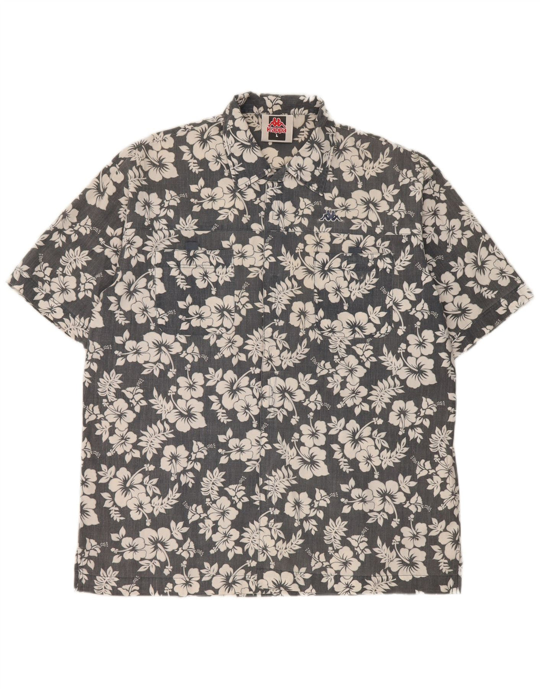 Kappa kortærmet herreskjorte stor grå blomsterpolyester