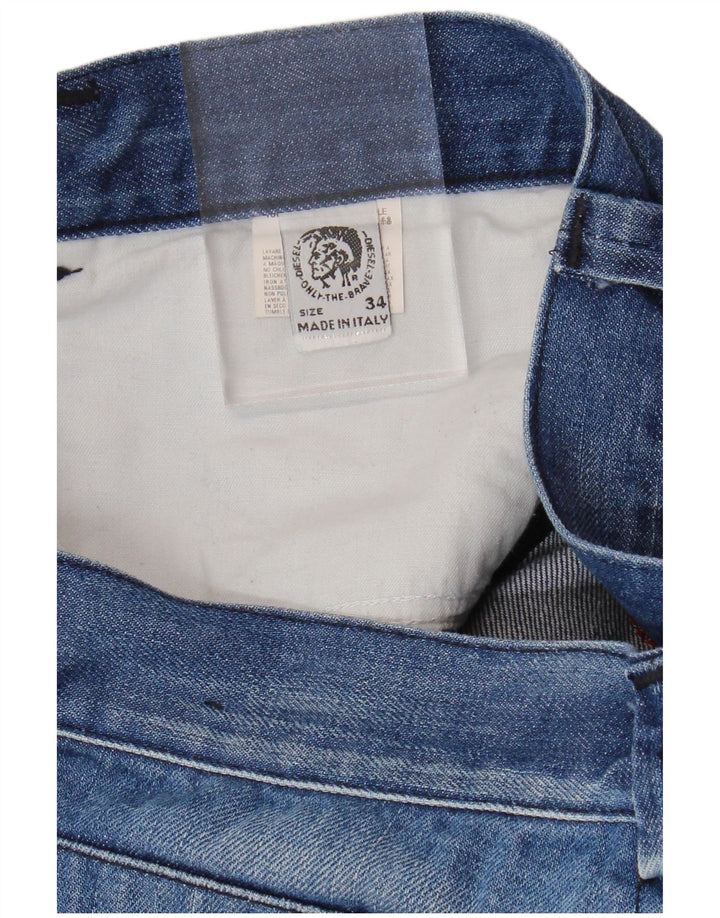 DIESEL Herre Acid Wash Straight Jeans W34 L29 Blå Bomuld