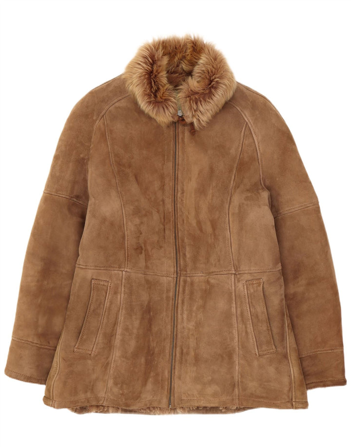 Vintage Dame Loose Fit Shearling Jacket IT 50 XL Brun Klassisk