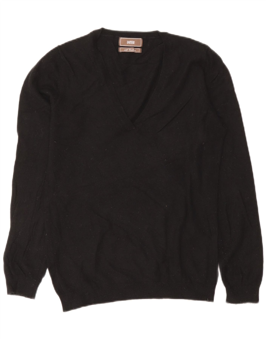 Marks & Spencer Dame V-hals sweater UK 12 Medium Black Viscose