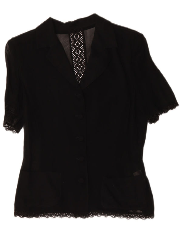 Vintage Dame Kortærmet Skjorte Bluse IT 42 Medium Sort Geometrisk