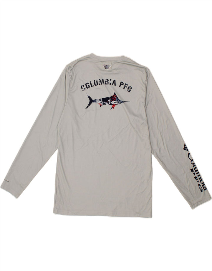 COLUMBIA Mens Graphic Top Long Sleeve Small Grey Polyester Vintage Columbia and Second-Hand Columbia from Messina Hembry 
