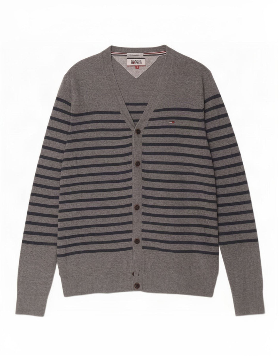 Tommy Hilfiger Herre Cardigan Sweater Medium Grå Stribet Bomuld