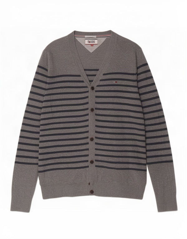 Tommy Hilfiger Herre Cardigan Sweater Medium Grå Stribet Bomuld