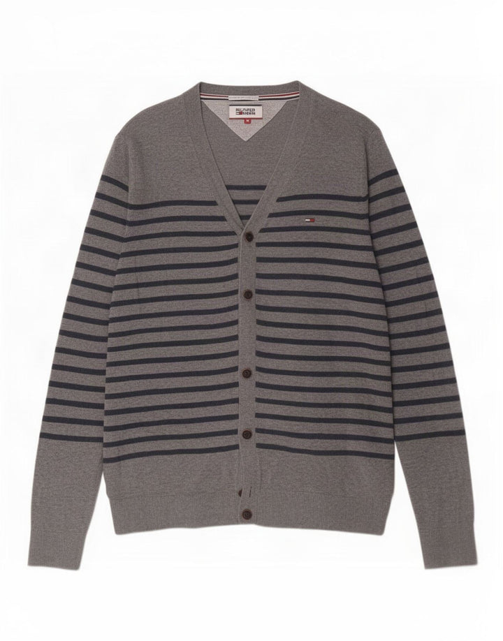 Tommy Hilfiger Herre Cardigan Sweater Medium Grå Stribet Bomuld