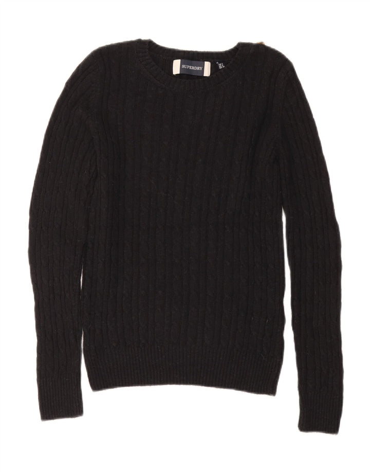 Superdry Womens Boat Neck Jumper Sweater UK 8 Small Black Acryl