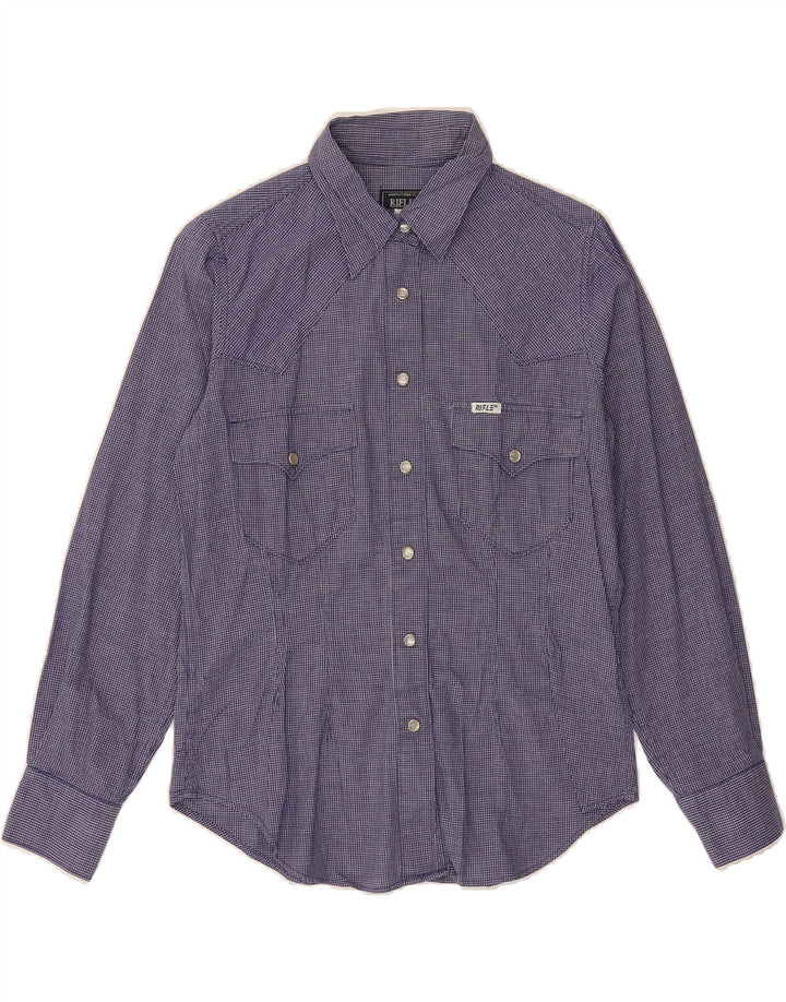 RIFLE Womens Shirt UK 14 Medium Blue Check Cotton Vintage Rifle and Second-Hand Rifle from Messina Hembry 