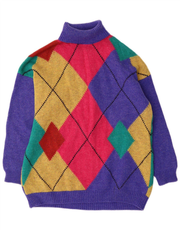 Benetton Dame Roll Neck Jumper Sweater UK 16 Large Multicolor