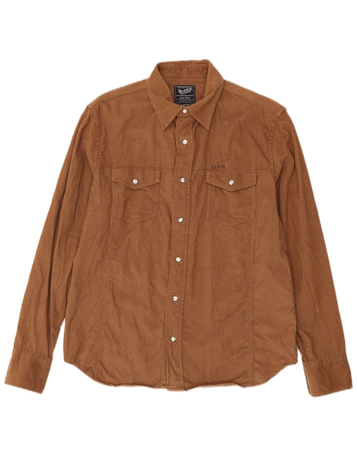 Gas Herre Corduroy skjorte Medium brun bomuld