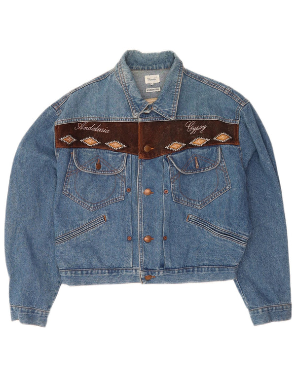 Vintage Womens Crop Oversized denimjakke UK 14 Medium Blue Cotton