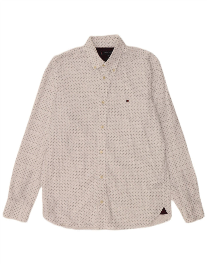 Tommy Hilfiger Herre Slim Fit skjorte Medium hvid plettet bomuld