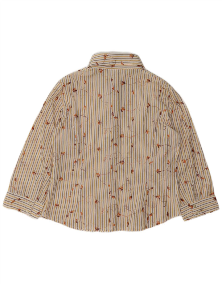 Vintage skjorte med 3/4 ærmer til kvinder UK 16 Stor beige stribet polyester