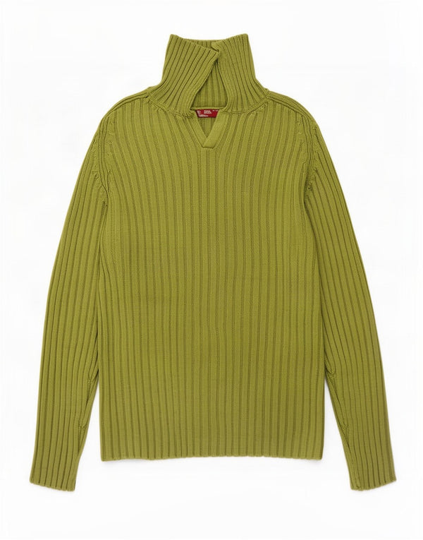 Zara Mens Polo Neck Jumper Sweater Large Green Cotton